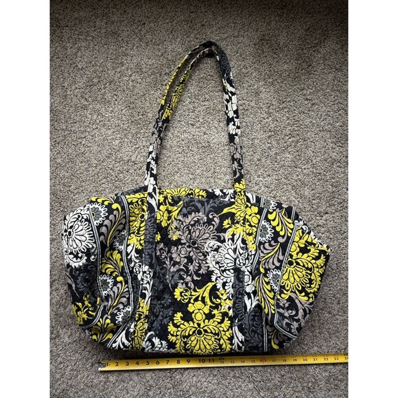 Vera Bradley Large Travel Duffel Bag Baroque Black Yellow Floral Quilt - Picture 6 of 16